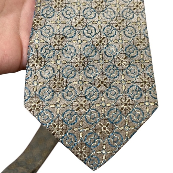 VTG Pure Silk Geometric Brown and Blue Patterned Men's Tie Neck - Picture 1 of 3